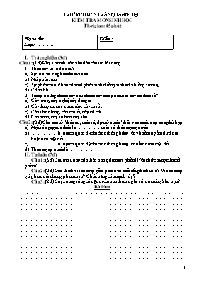 Đề kiểm tra Sinh học 6 - Trường THCS Trần Quang Diệu